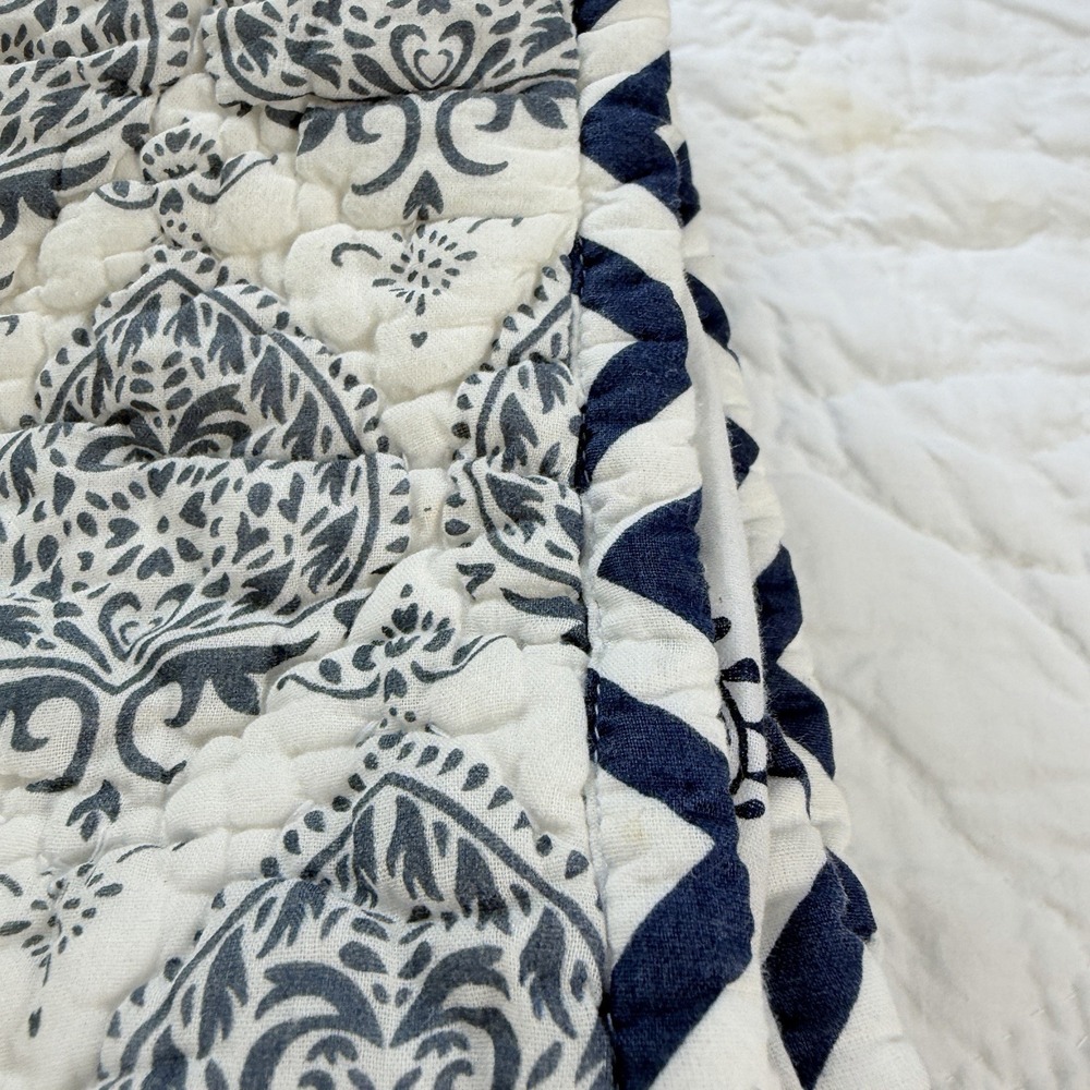 Ballard Designs Pippa Patchwork Euro Shams Blue White Cotton Quilted Paisley (3) - Picture 3 of 16